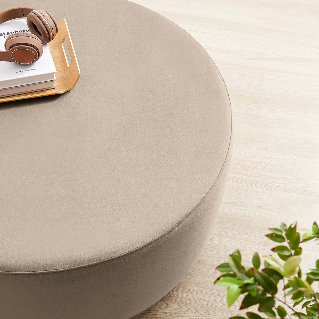 Tilden Large 38" Round Performance Velvet Upholstered Ottoman - Taupe Natural