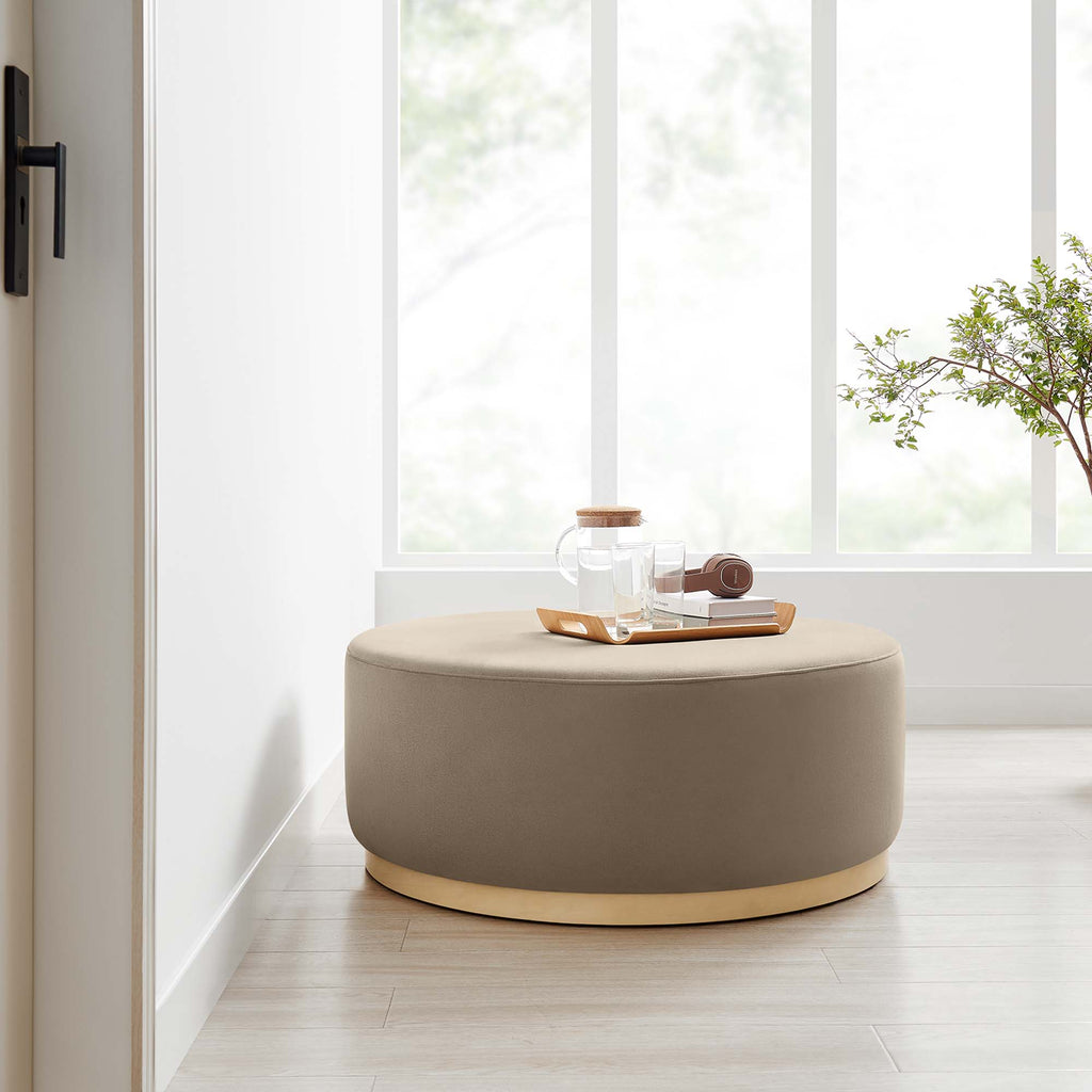 Tilden Large 38" Round Performance Velvet Upholstered Ottoman - Taupe Natural