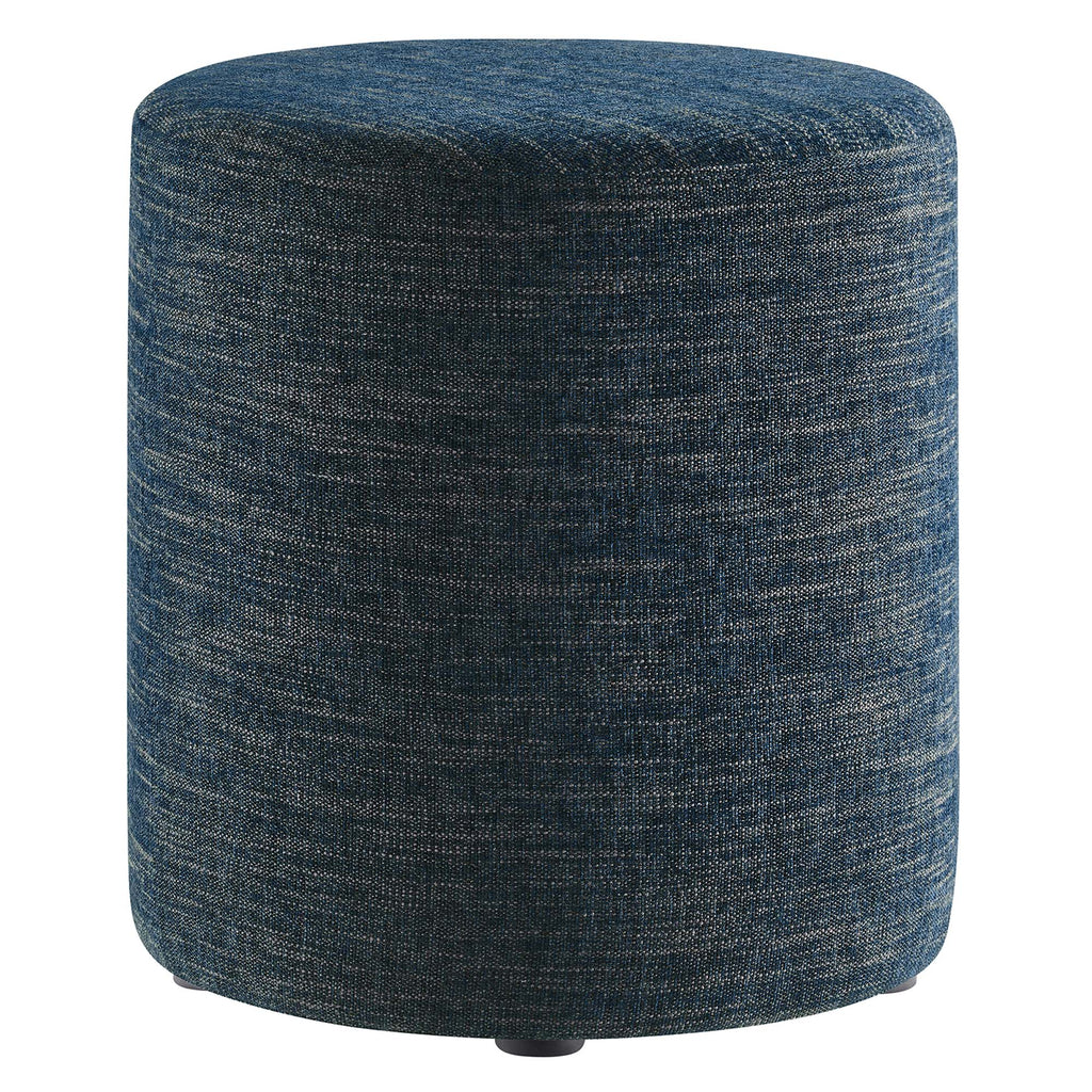 Callum 16" Round Woven Heathered Fabric Upholstered Ottoman - Heathered Weave Azure