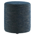 Callum 16" Round Woven Heathered Fabric Upholstered Ottoman - Heathered Weave Azure