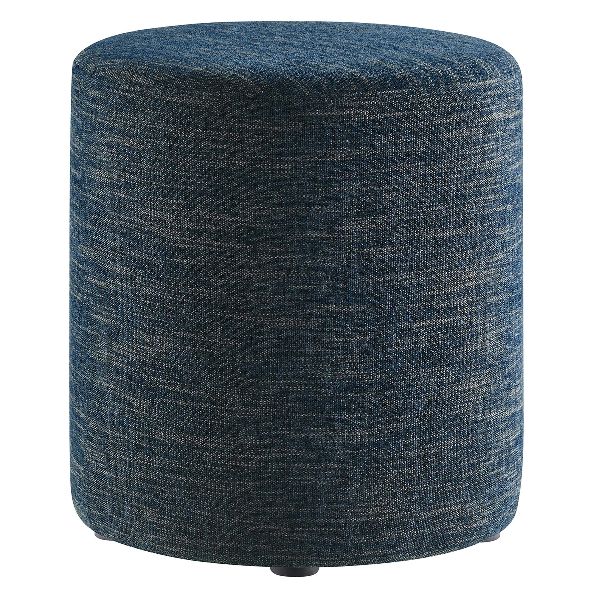 Callum 16" Round Woven Heathered Fabric Upholstered Ottoman - Heathered Weave Azure