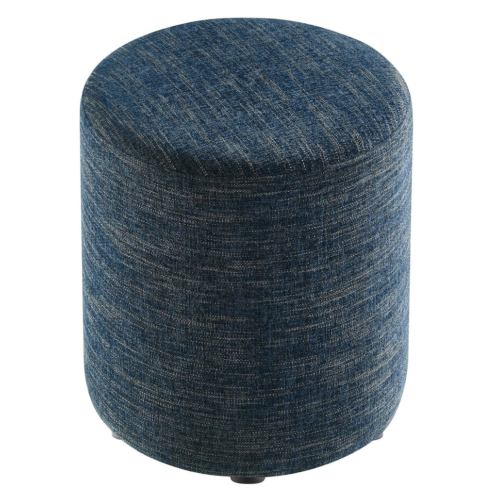 Callum 16" Round Woven Heathered Fabric Upholstered Ottoman - Heathered Weave Azure