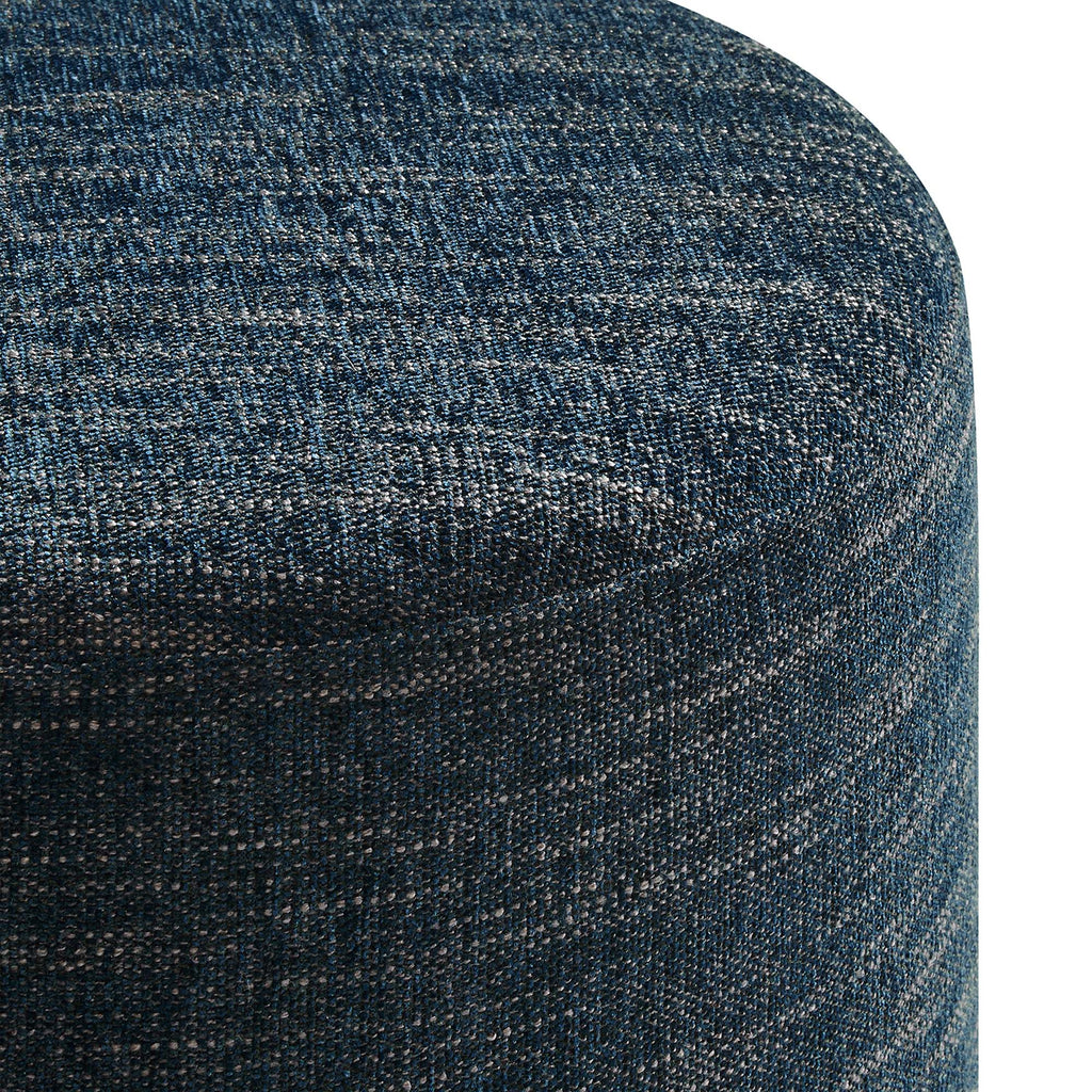 Callum 16" Round Woven Heathered Fabric Upholstered Ottoman - Heathered Weave Azure
