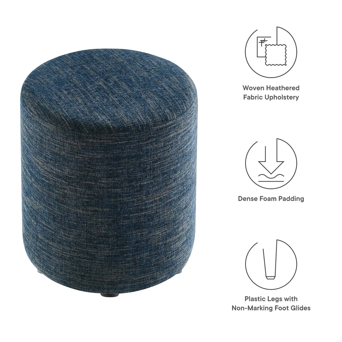 Callum 16" Round Woven Heathered Fabric Upholstered Ottoman - Heathered Weave Azure