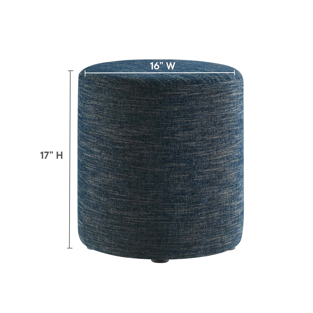 Callum 16" Round Woven Heathered Fabric Upholstered Ottoman - Heathered Weave Azure