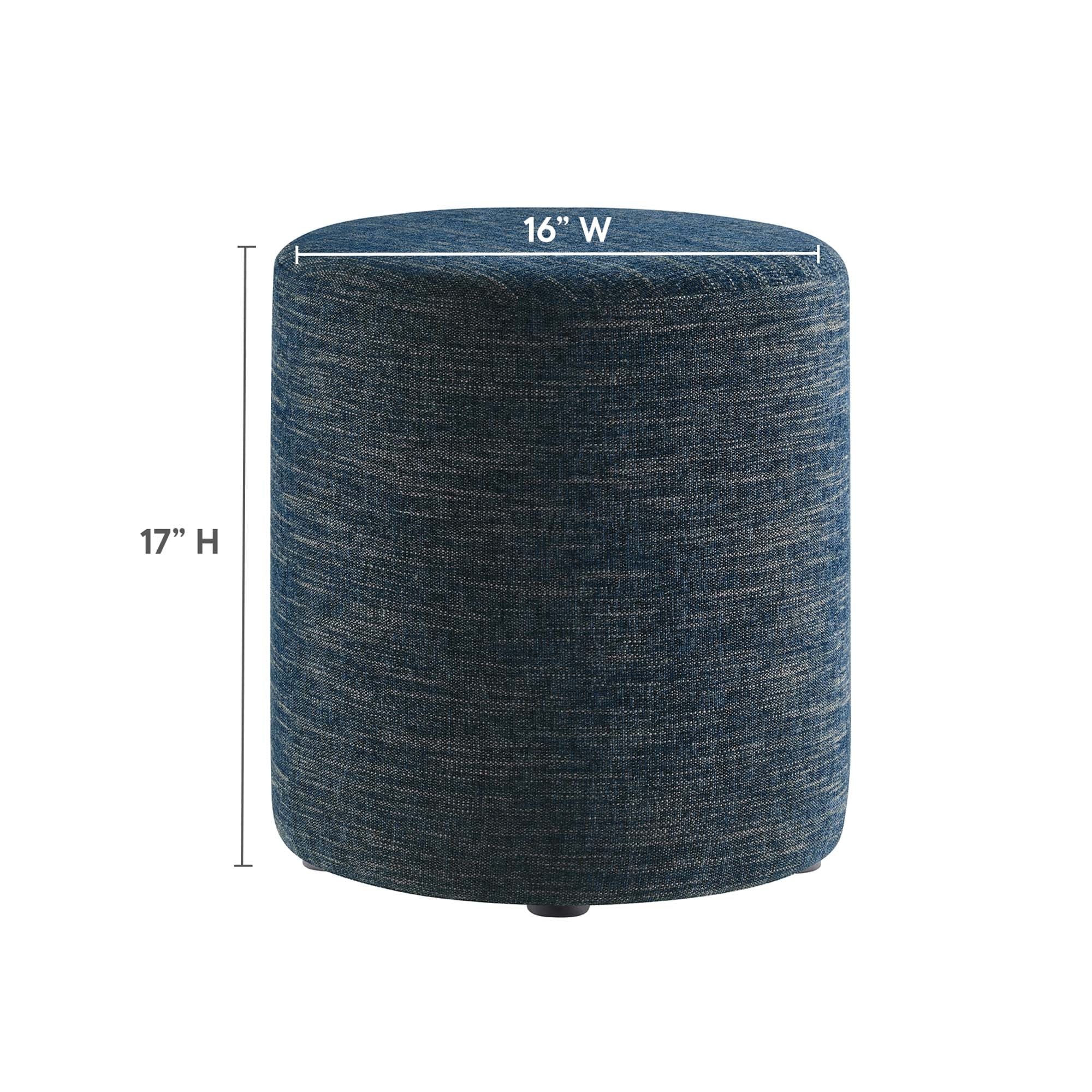 Callum 16" Round Woven Heathered Fabric Upholstered Ottoman - Heathered Weave Azure