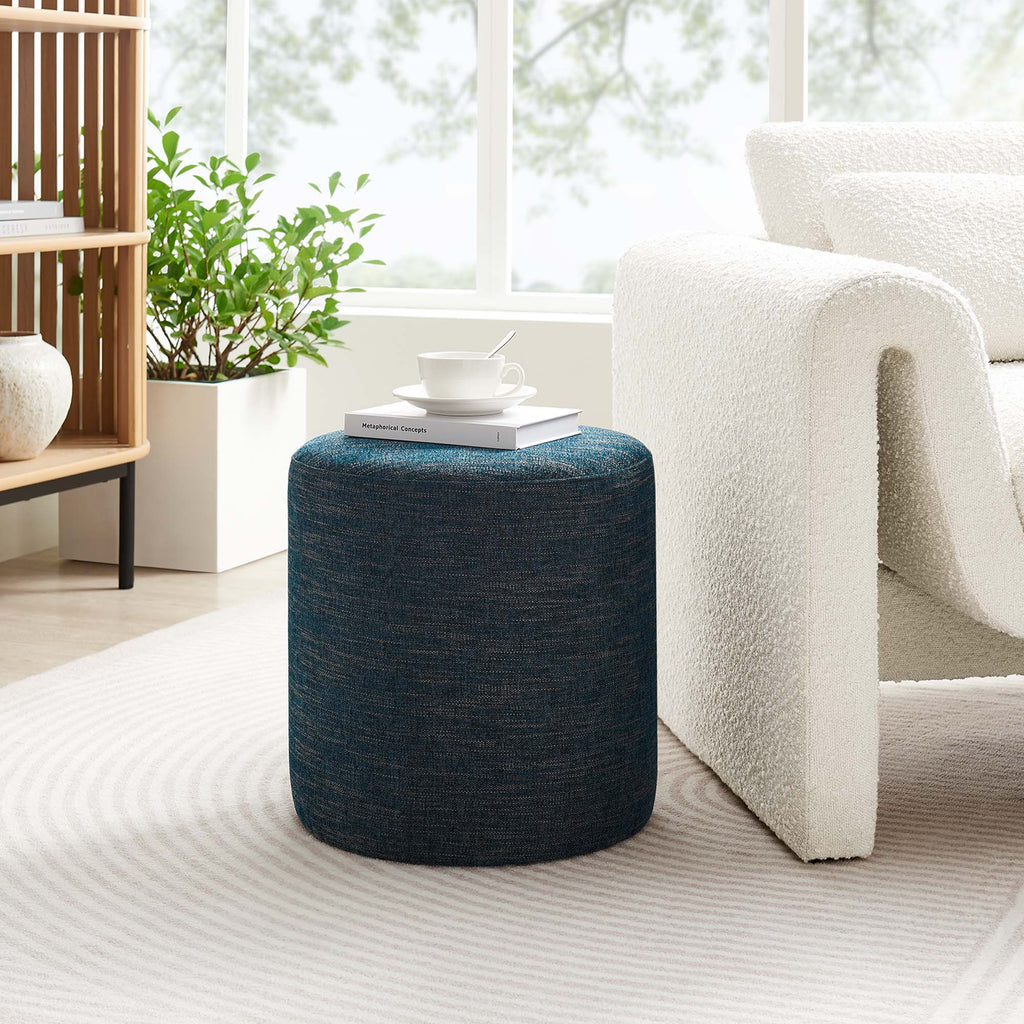 Callum 16" Round Woven Heathered Fabric Upholstered Ottoman - Heathered Weave Azure