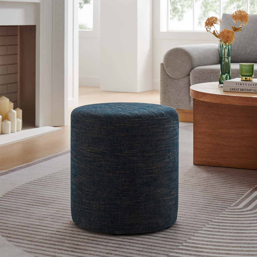 Callum 16" Round Woven Heathered Fabric Upholstered Ottoman - Heathered Weave Azure