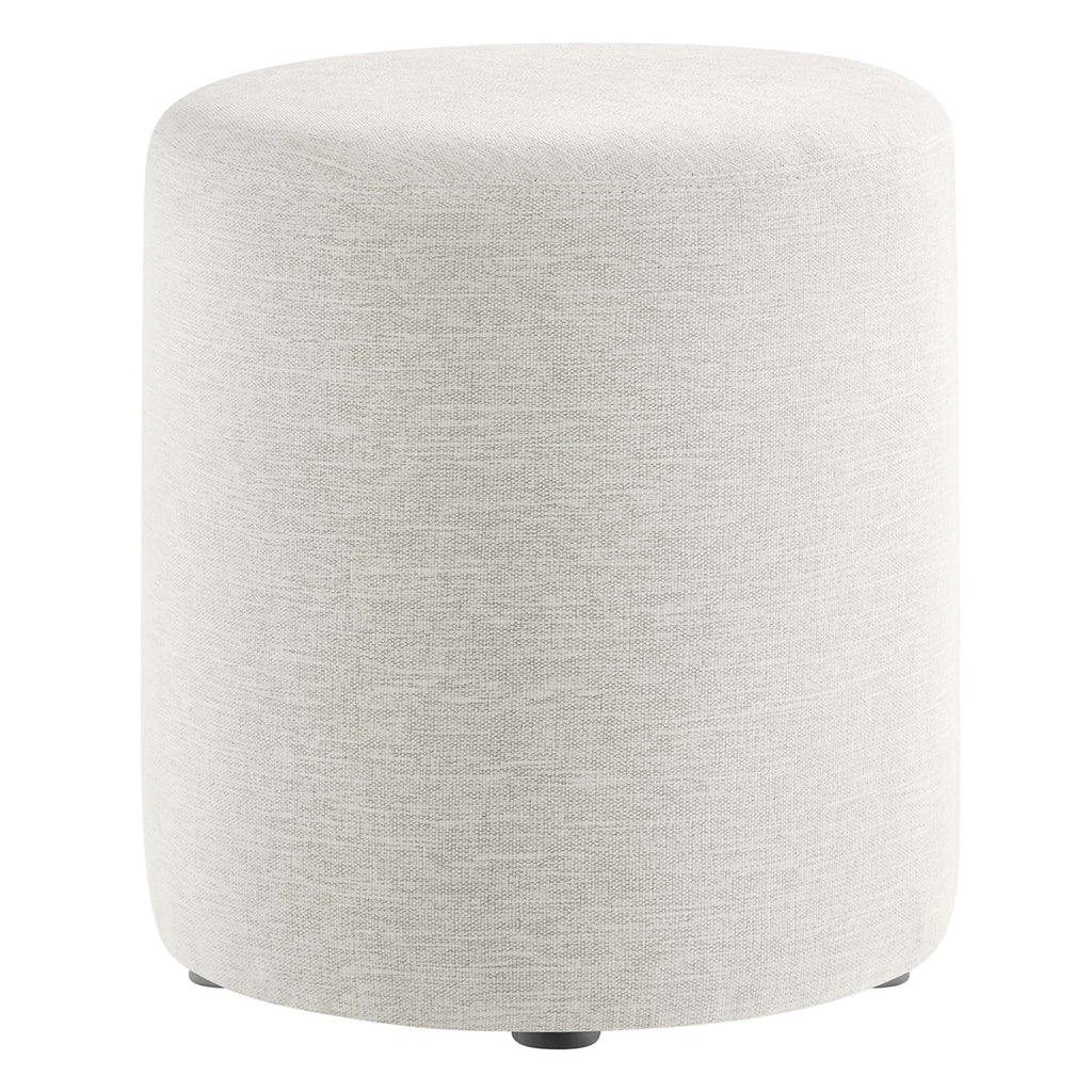 Callum 16" Round Woven Heathered Fabric Upholstered Ottoman - Heathered Weave Ivory