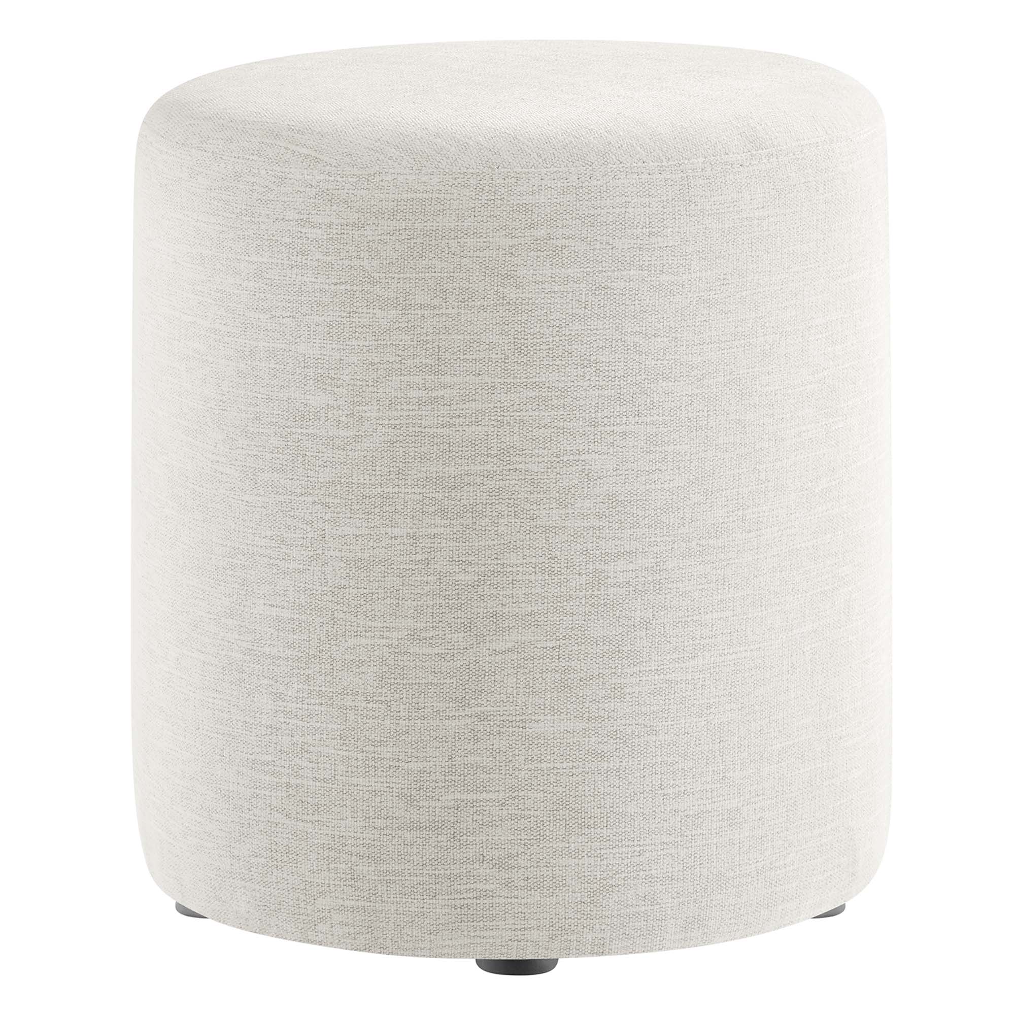 Callum 16" Round Woven Heathered Fabric Upholstered Ottoman - Heathered Weave Ivory