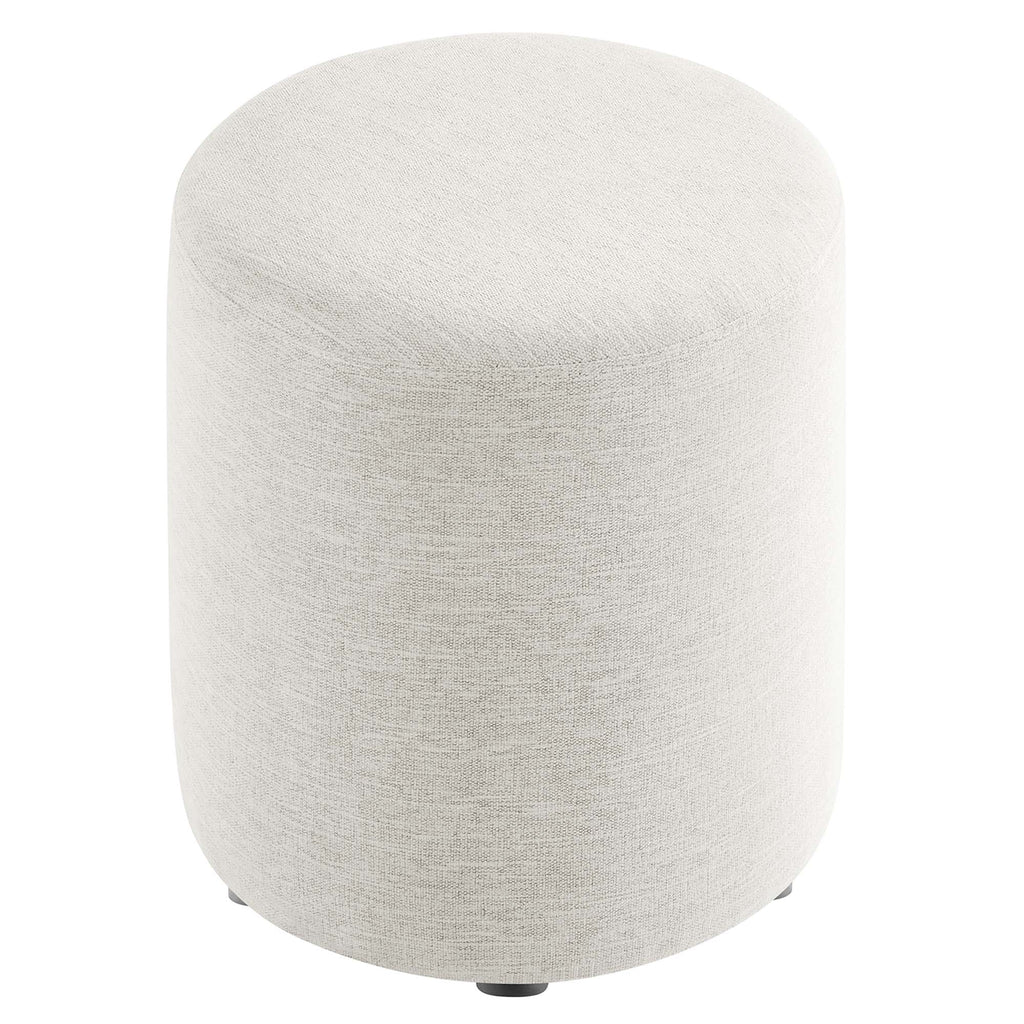 Callum 16" Round Woven Heathered Fabric Upholstered Ottoman - Heathered Weave Ivory