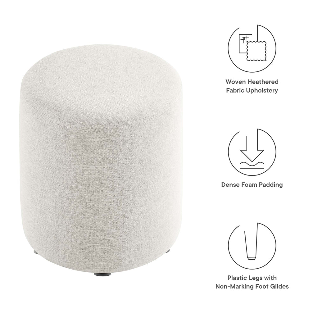 Callum 16" Round Woven Heathered Fabric Upholstered Ottoman - Heathered Weave Ivory