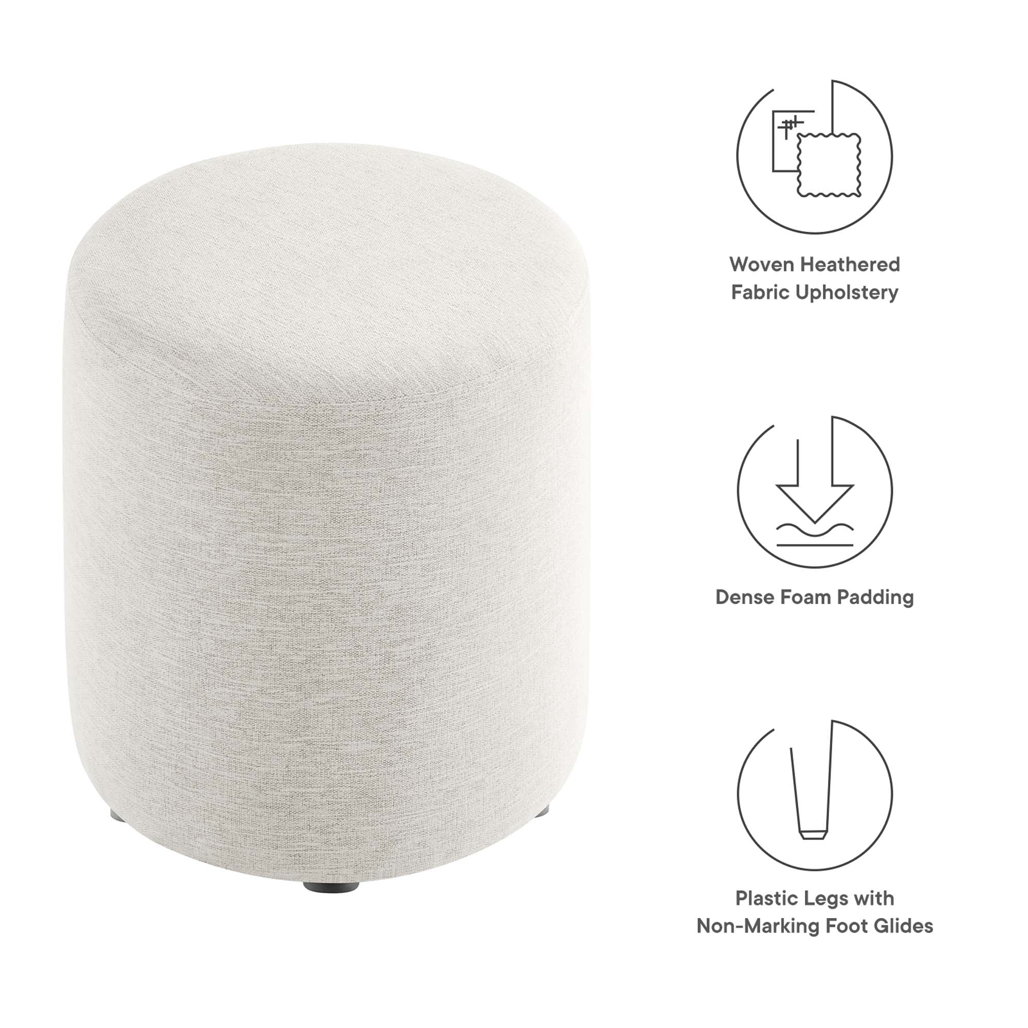 Callum 16" Round Woven Heathered Fabric Upholstered Ottoman - Heathered Weave Ivory