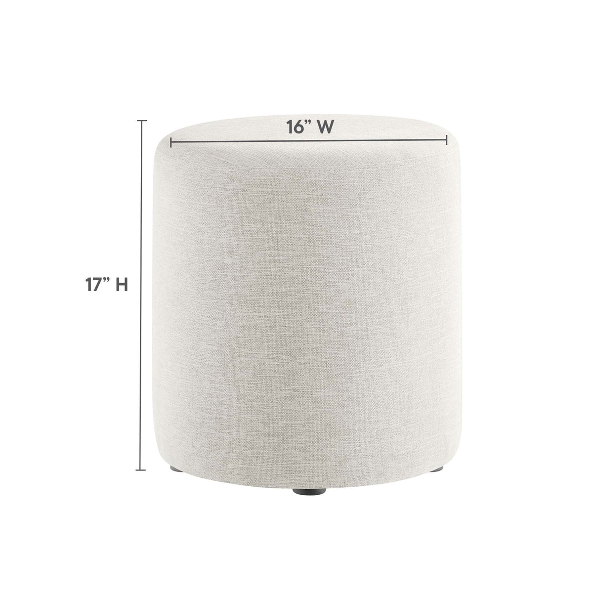 Callum 16" Round Woven Heathered Fabric Upholstered Ottoman - Heathered Weave Ivory
