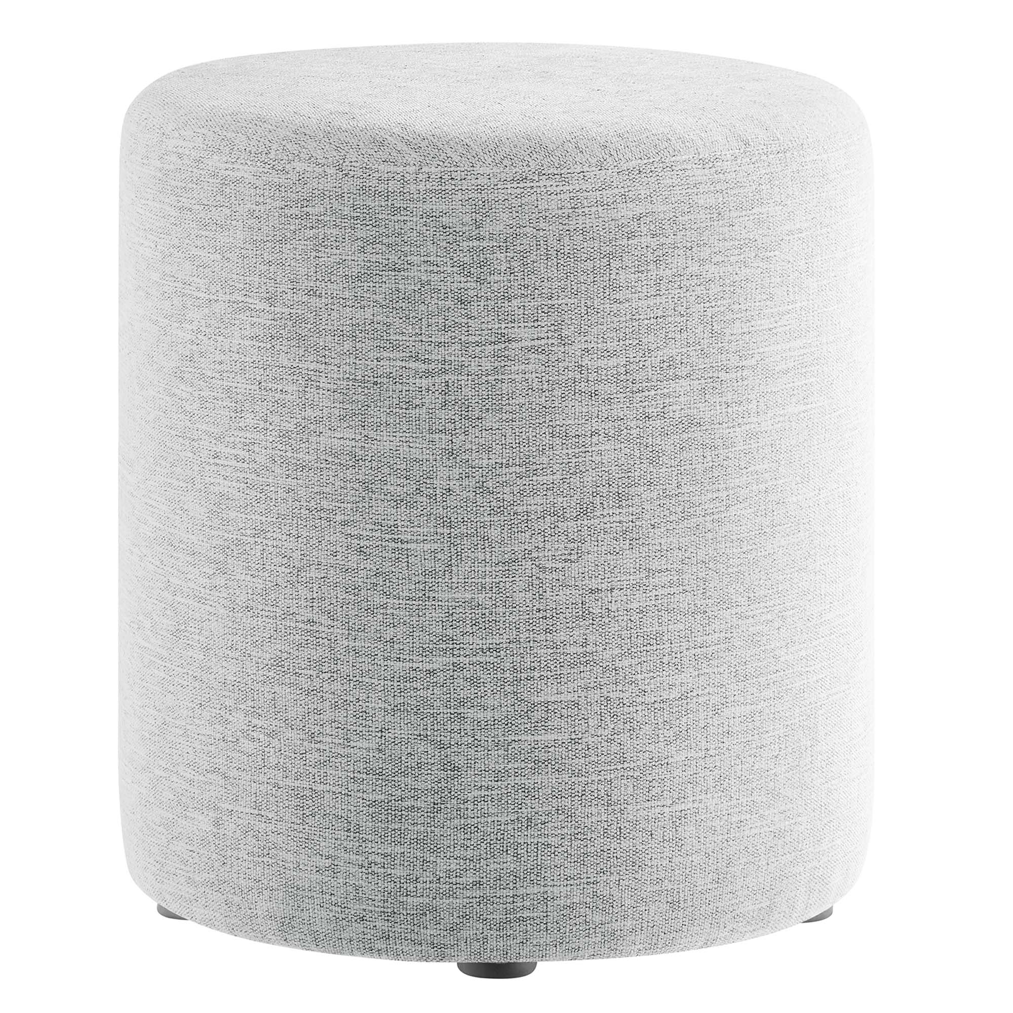 Callum 16" Round Woven Heathered Fabric Upholstered Ottoman - Heathered Weave Light Gray