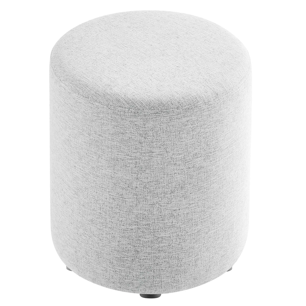 Callum 16" Round Woven Heathered Fabric Upholstered Ottoman - Heathered Weave Light Gray