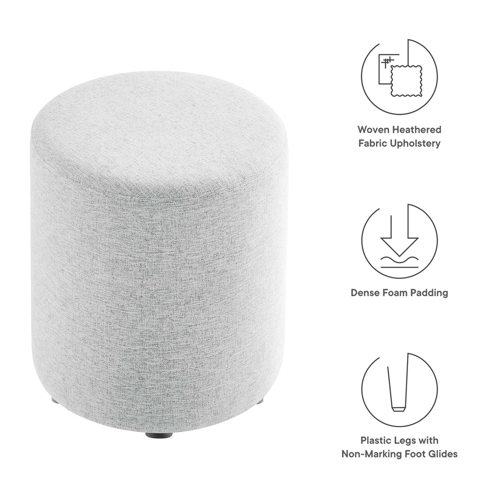 Callum 16" Round Woven Heathered Fabric Upholstered Ottoman - Heathered Weave Light Gray