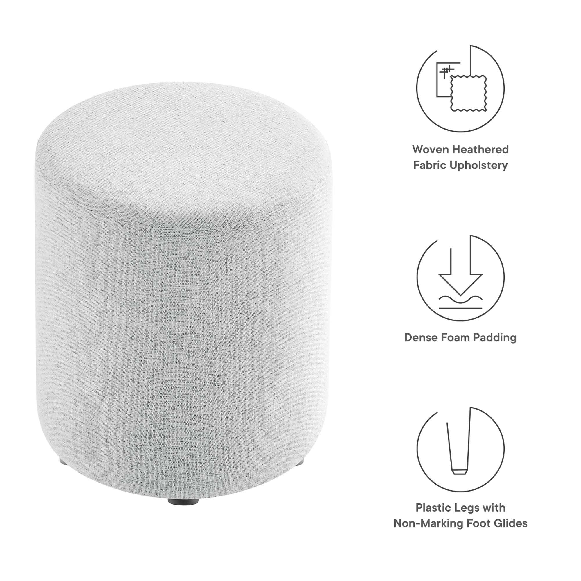 Callum 16" Round Woven Heathered Fabric Upholstered Ottoman - Heathered Weave Light Gray