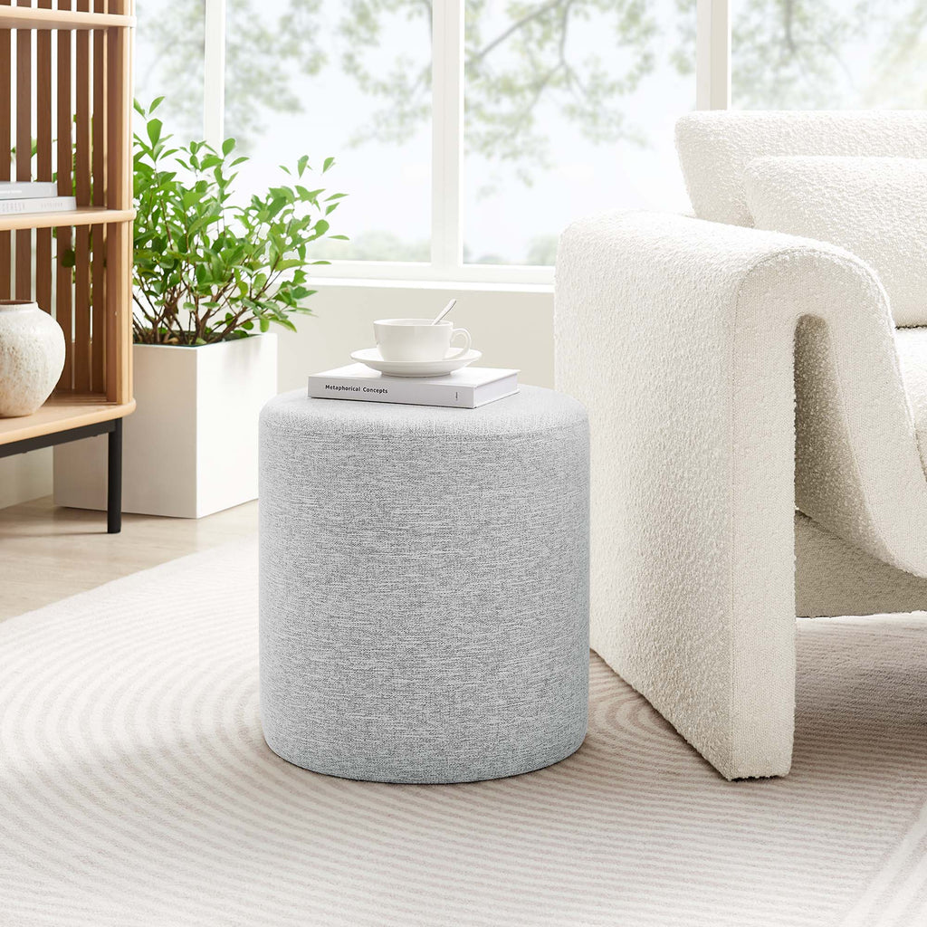 Callum 16" Round Woven Heathered Fabric Upholstered Ottoman - Heathered Weave Light Gray