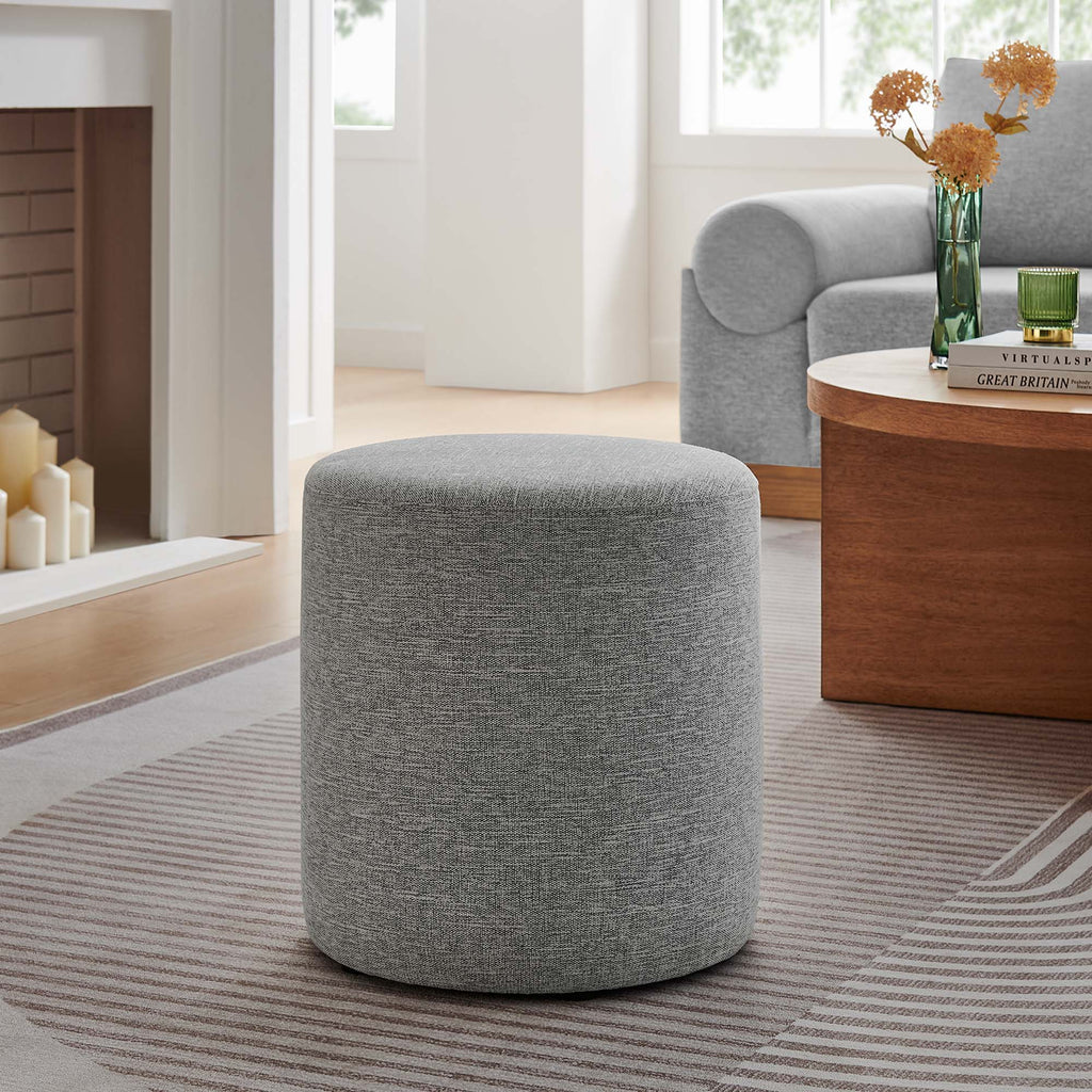Callum 16" Round Woven Heathered Fabric Upholstered Ottoman - Heathered Weave Light Gray