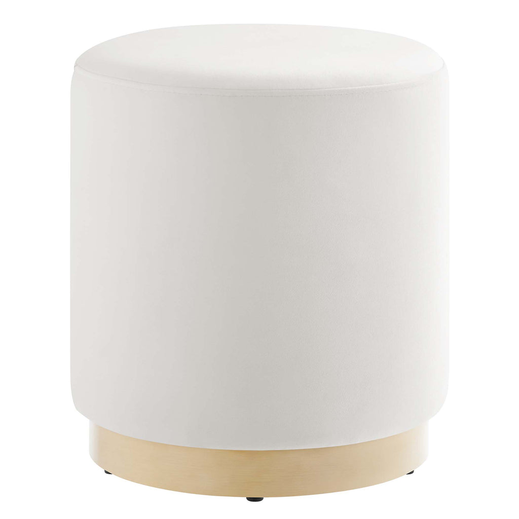 Tilden 16" Round Performance Velvet Upholstered Ottoman - Alabaster Natural