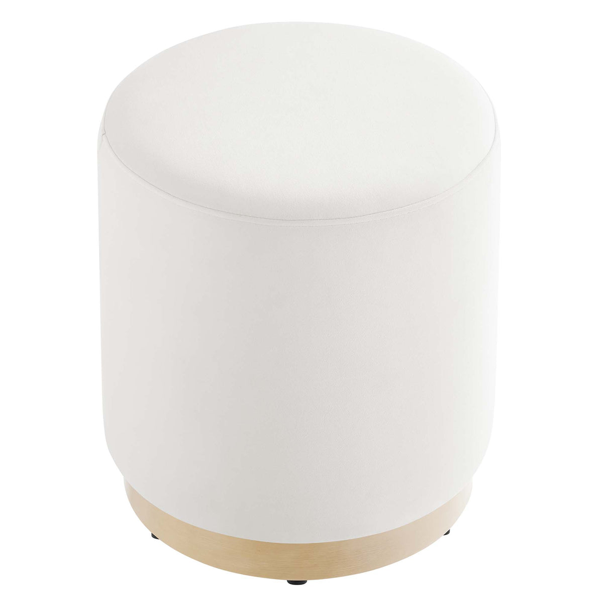 Tilden 16" Round Performance Velvet Upholstered Ottoman - Alabaster Natural