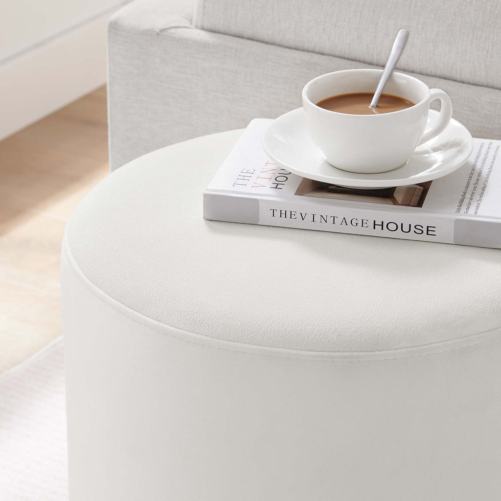 Tilden 16" Round Performance Velvet Upholstered Ottoman - Alabaster Natural