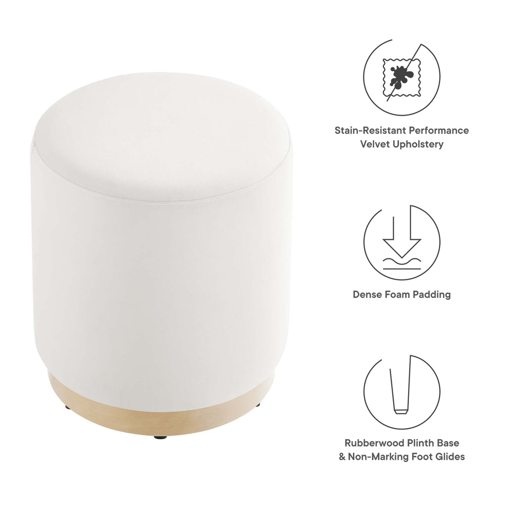 Tilden 16" Round Performance Velvet Upholstered Ottoman - Alabaster Natural