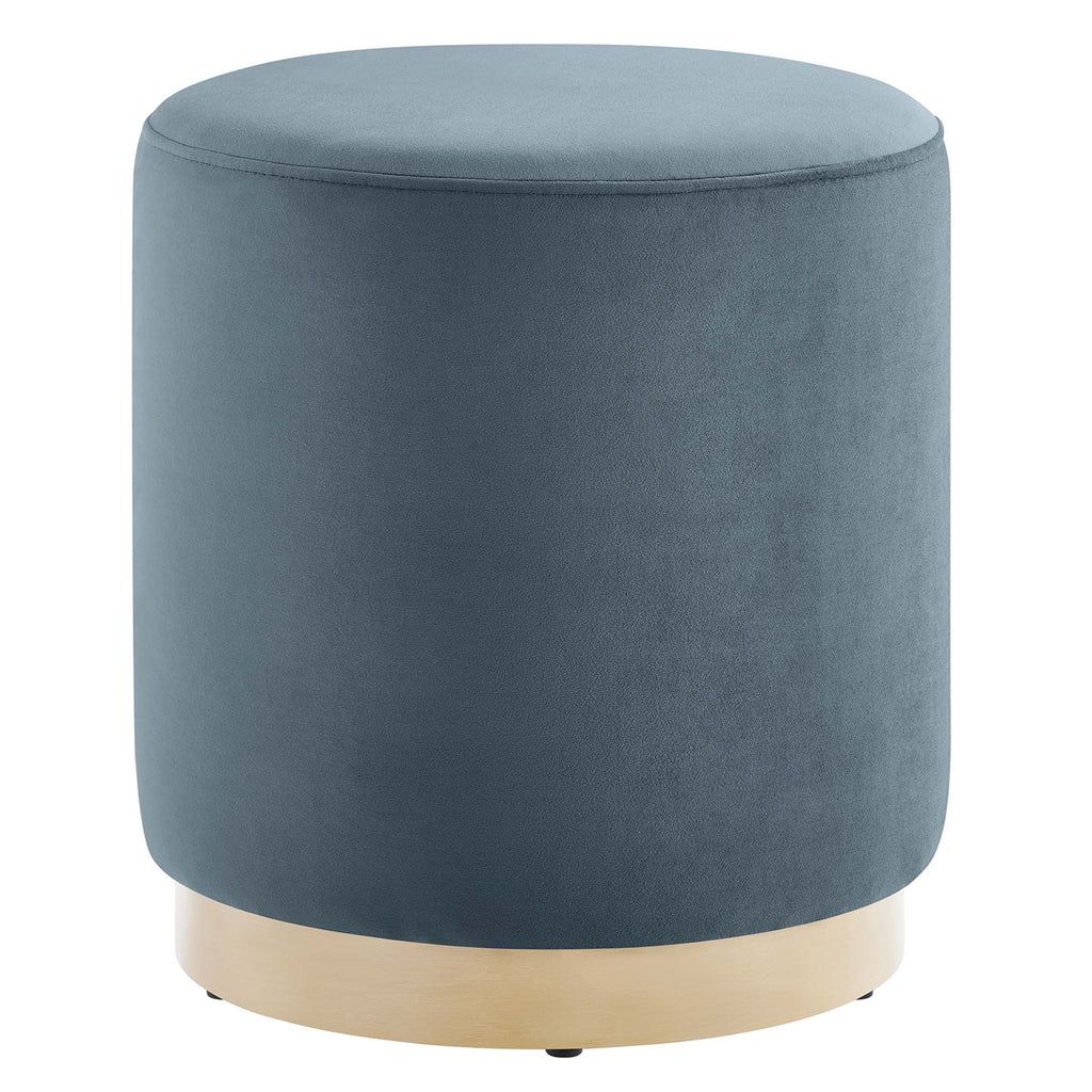 Tilden 16" Round Performance Velvet Upholstered Ottoman - Cadet Blue Natural