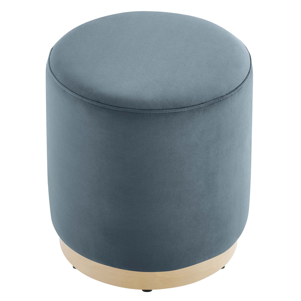 Tilden 16" Round Performance Velvet Upholstered Ottoman - Cadet Blue Natural