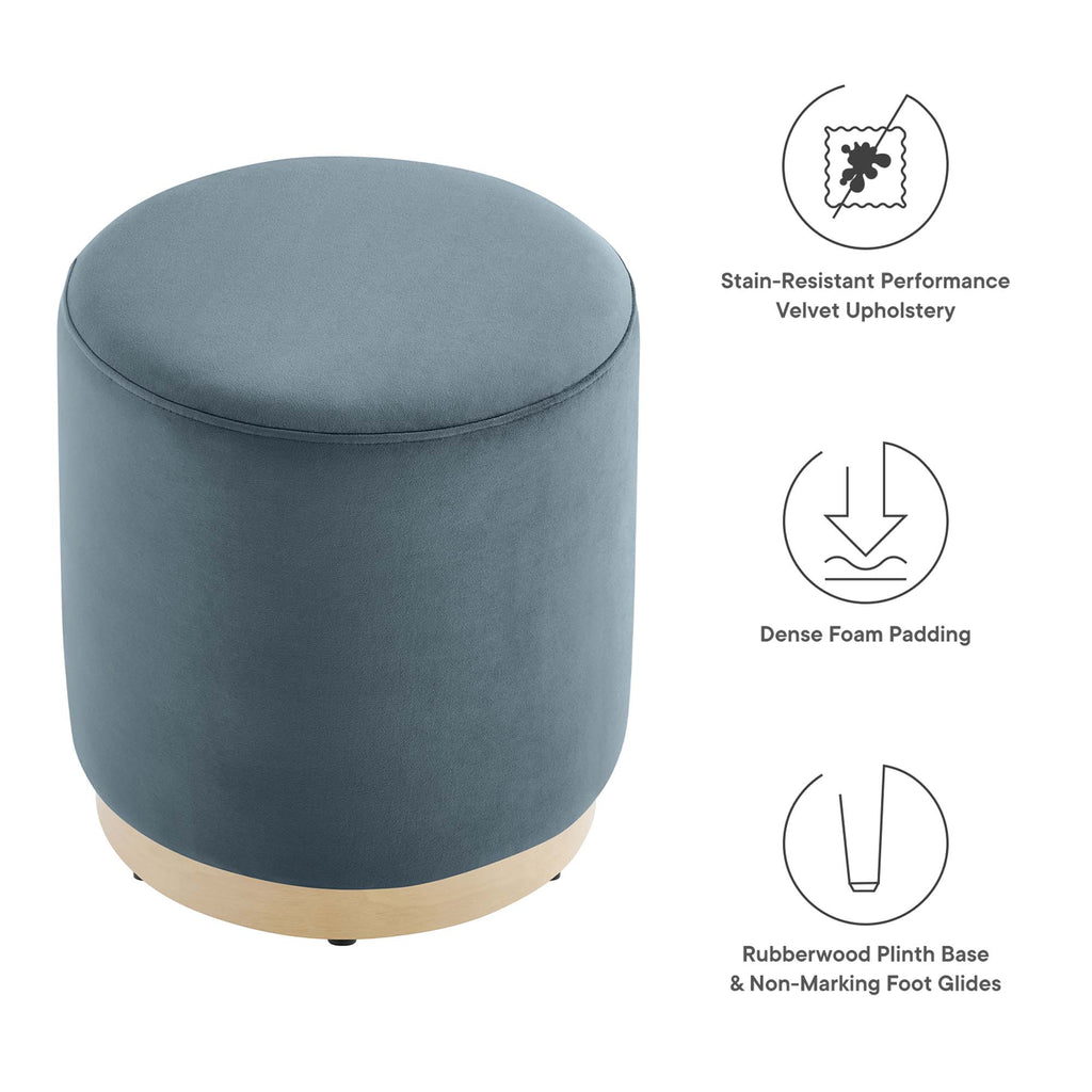 Tilden 16" Round Performance Velvet Upholstered Ottoman - Cadet Blue Natural