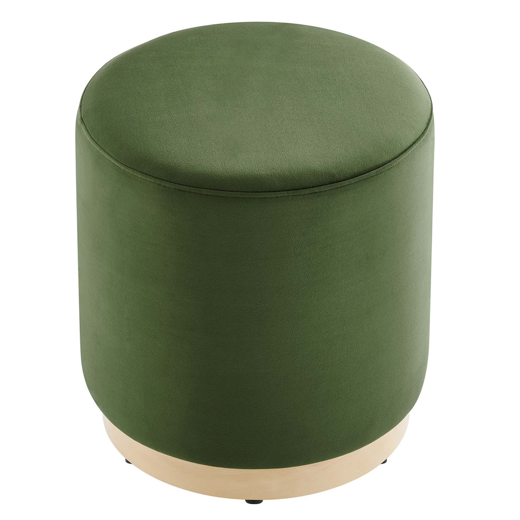 Tilden 16" Round Performance Velvet Upholstered Ottoman - Moss Green Natural