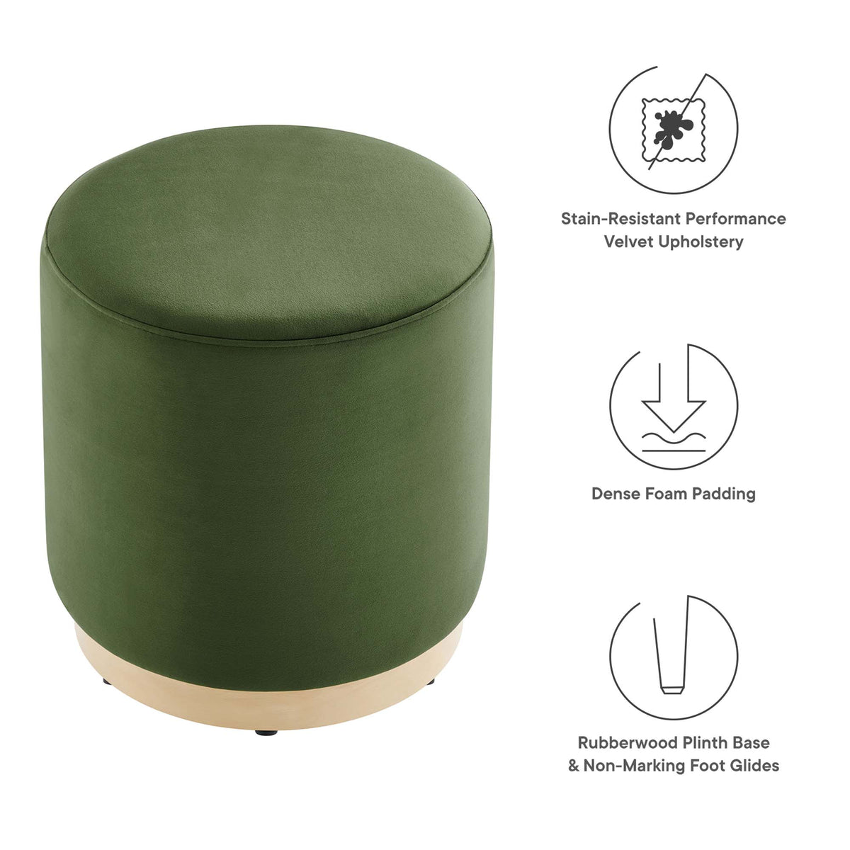 Tilden 16" Round Performance Velvet Upholstered Ottoman - Moss Green Natural