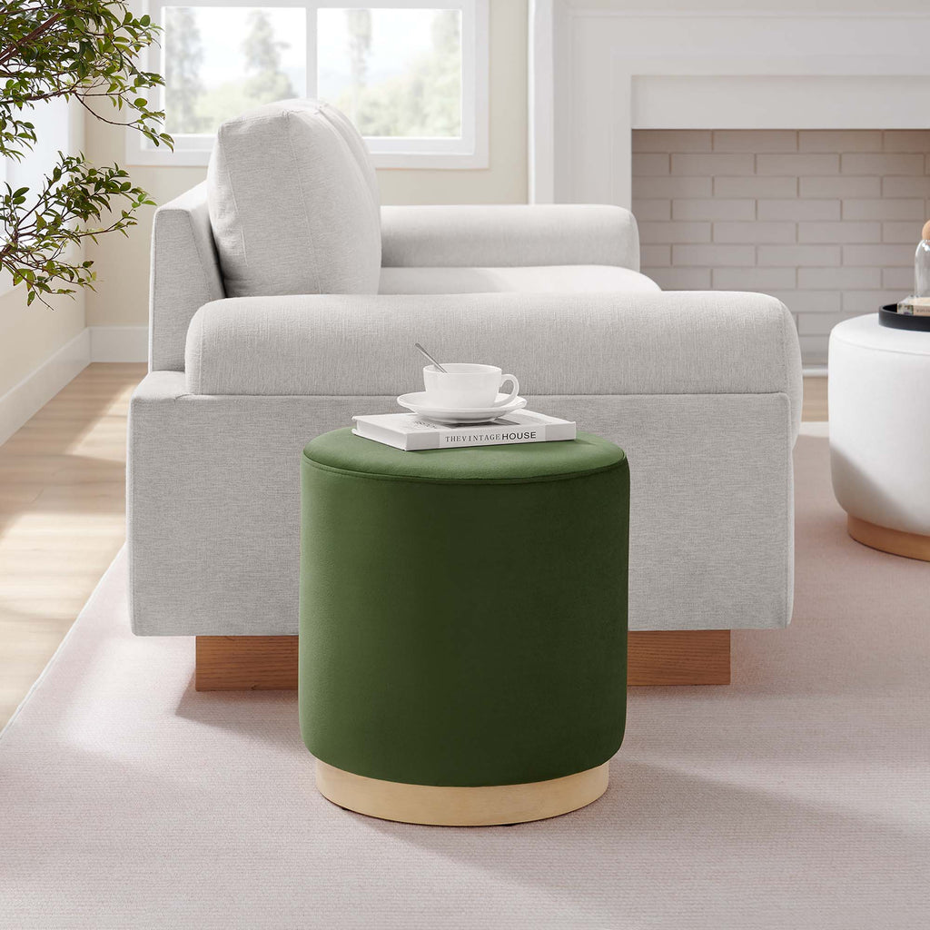 Tilden 16" Round Performance Velvet Upholstered Ottoman - Moss Green Natural