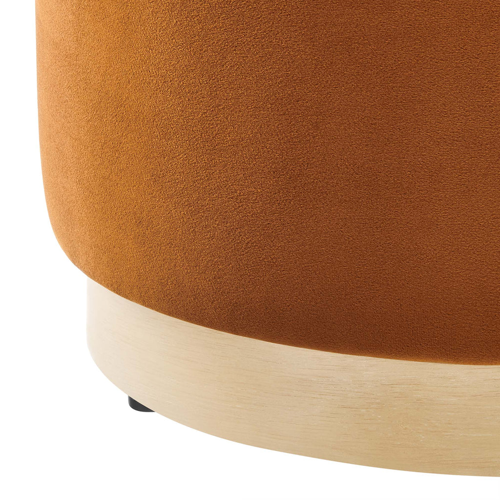 Tilden 16" Round Performance Velvet Upholstered Ottoman - Rust Natural