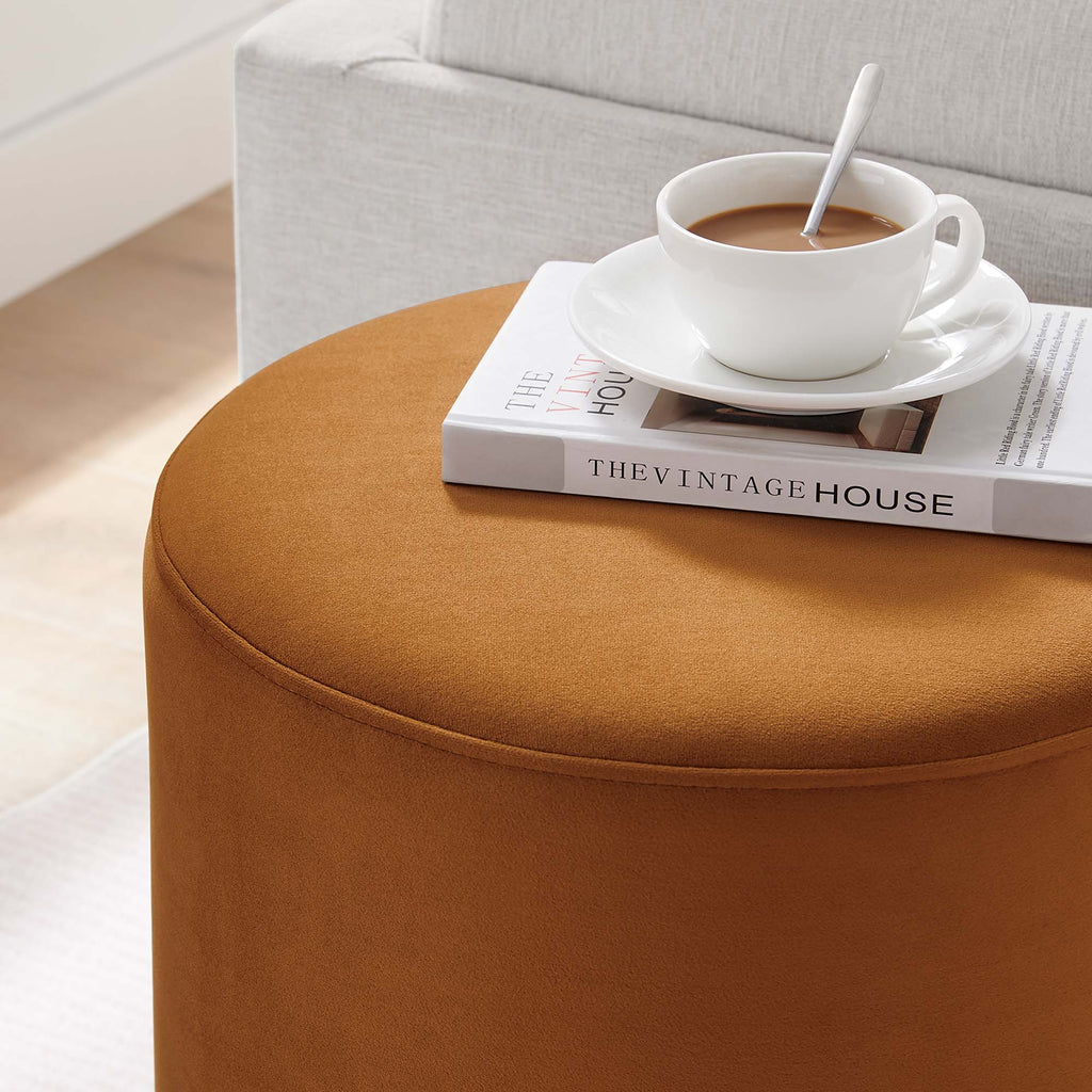 Tilden 16" Round Performance Velvet Upholstered Ottoman - Rust Natural