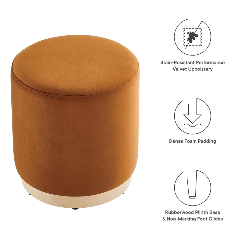 Tilden 16" Round Performance Velvet Upholstered Ottoman - Rust Natural