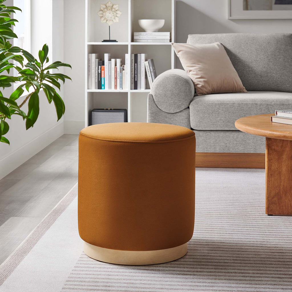 Tilden 16" Round Performance Velvet Upholstered Ottoman - Rust Natural