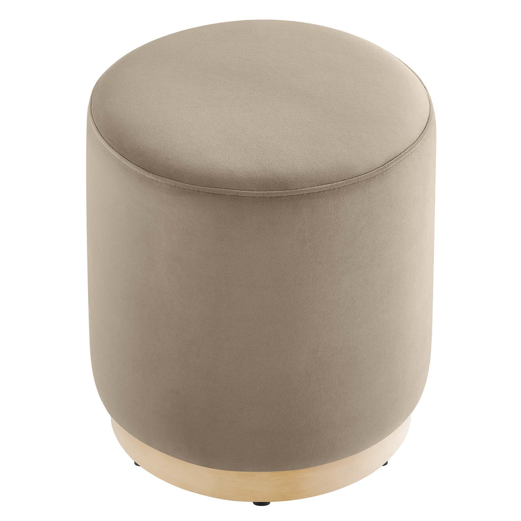 Tilden 16" Round Performance Velvet Upholstered Ottoman - Taupe Natural
