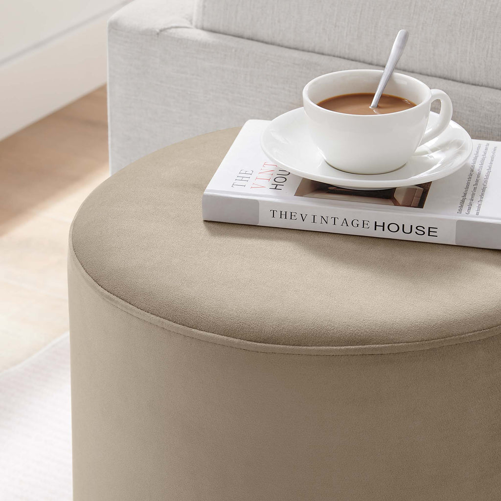 Tilden 16" Round Performance Velvet Upholstered Ottoman - Taupe Natural