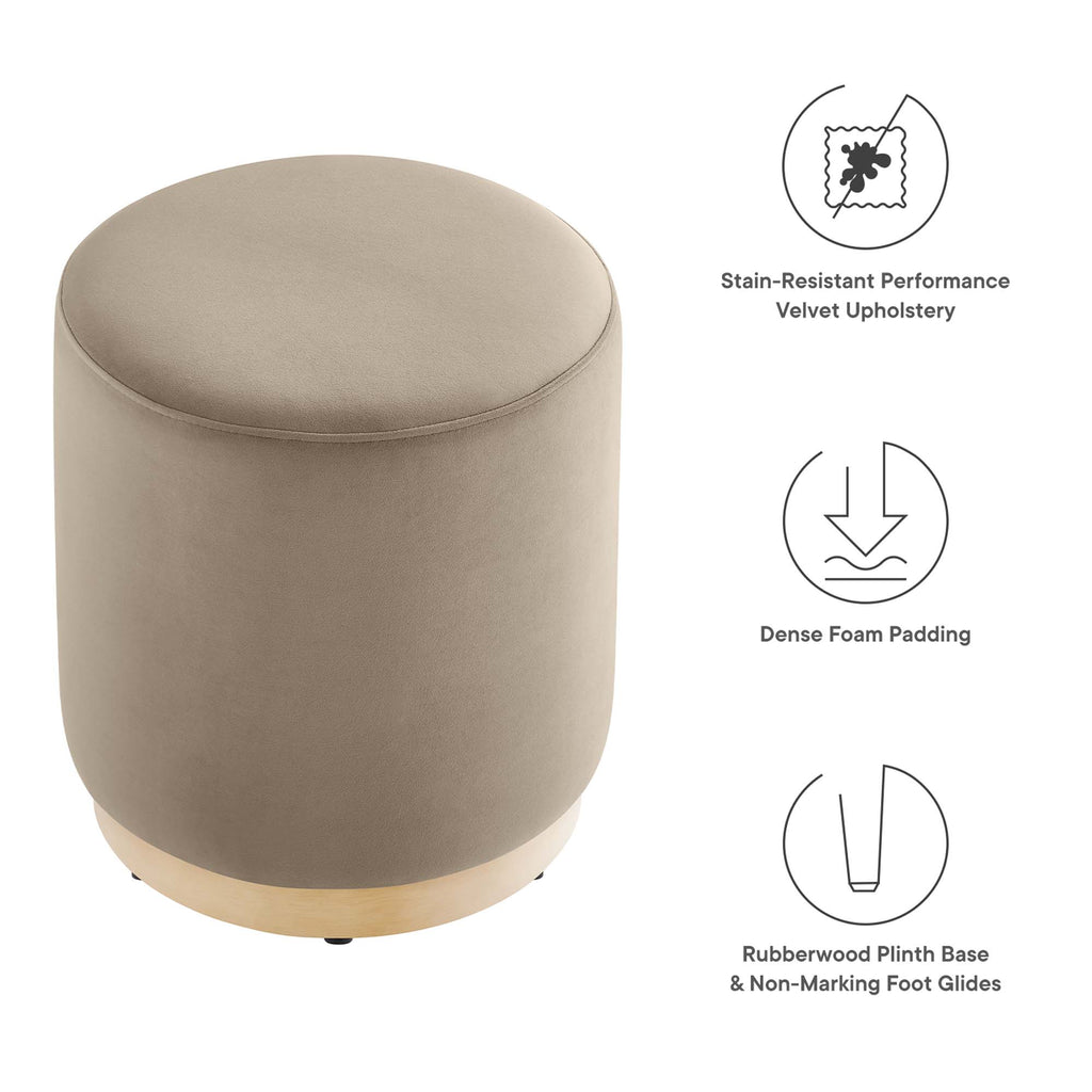 Tilden 16" Round Performance Velvet Upholstered Ottoman - Taupe Natural