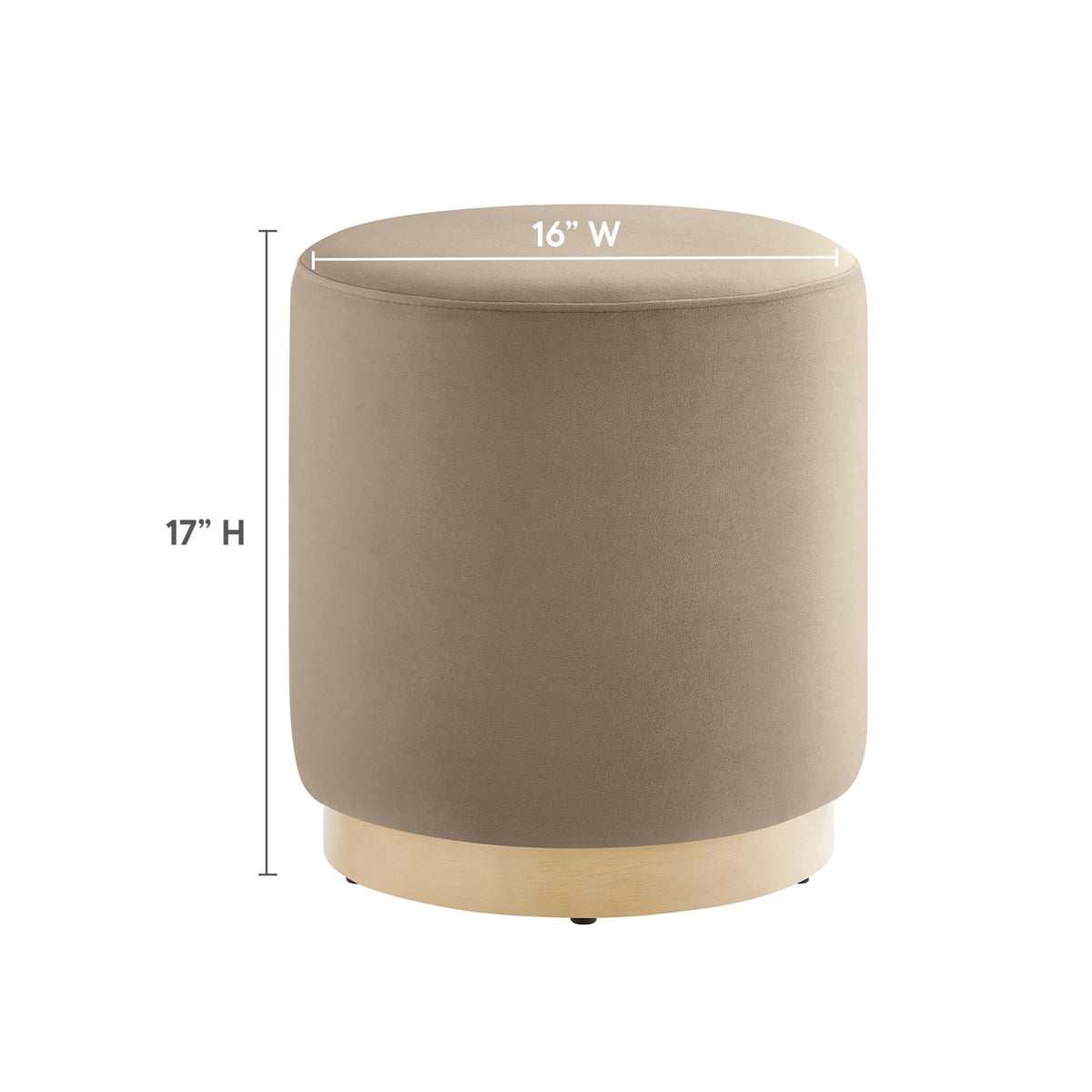 Tilden 16" Round Performance Velvet Upholstered Ottoman - Taupe Natural