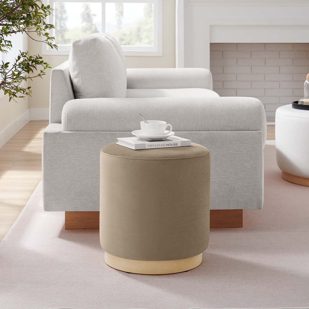 Tilden 16" Round Performance Velvet Upholstered Ottoman - Taupe Natural