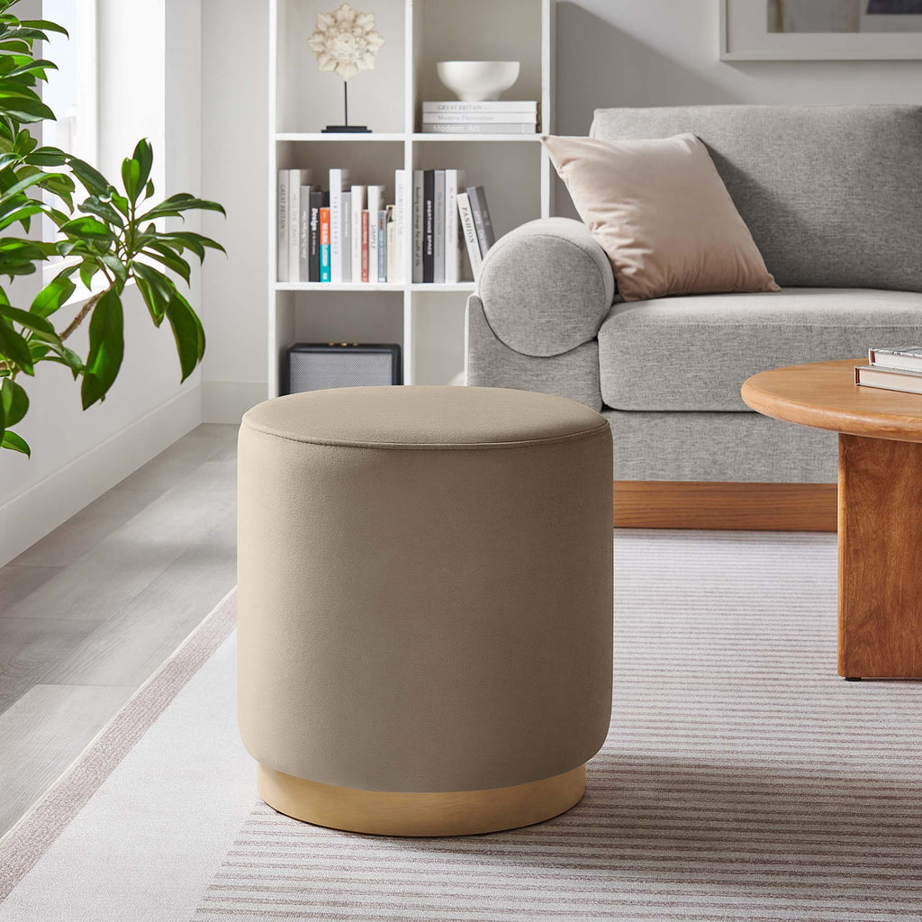 Tilden 16" Round Performance Velvet Upholstered Ottoman - Taupe Natural