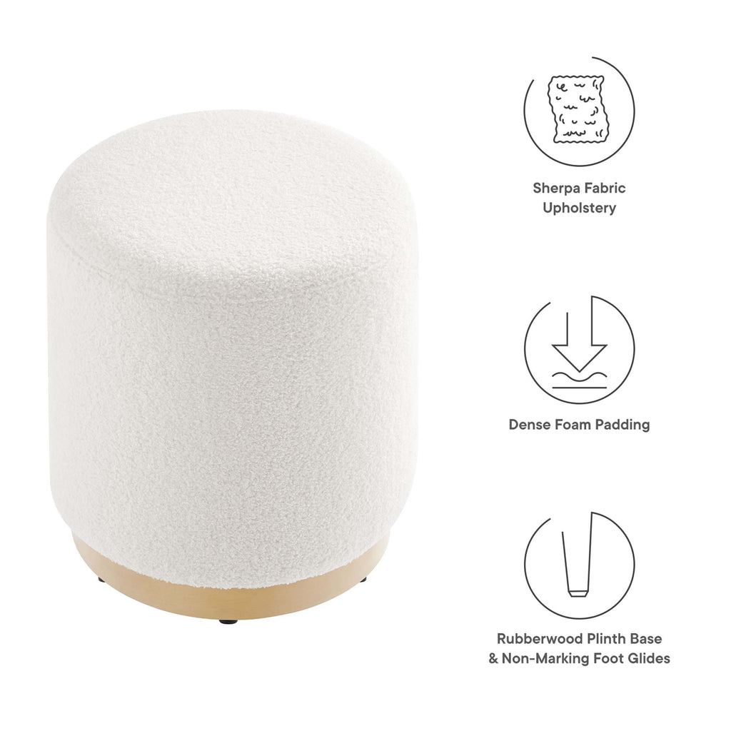 Tilden 16" Round Sherpa Upholstered Ottoman - Ivory Natural