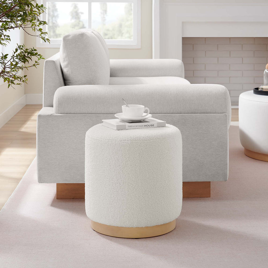 Tilden 16" Round Sherpa Upholstered Ottoman - Ivory Natural