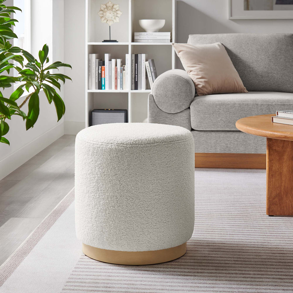 Tilden 16" Round Sherpa Upholstered Ottoman - Ivory Natural