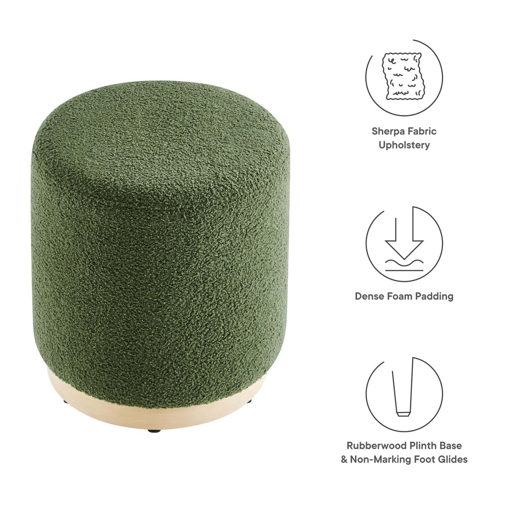 Tilden 16" Round Sherpa Upholstered Ottoman - Moss Green Natural
