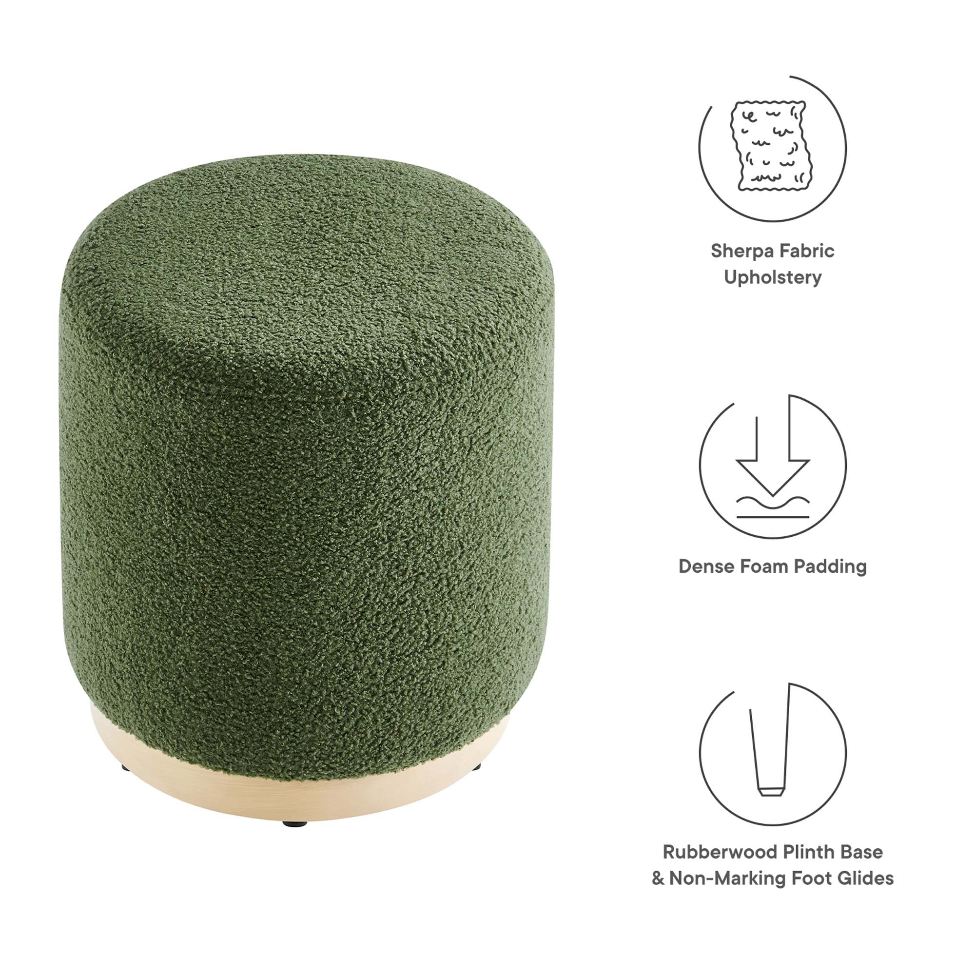 Tilden 16" Round Sherpa Upholstered Ottoman - Moss Green Natural