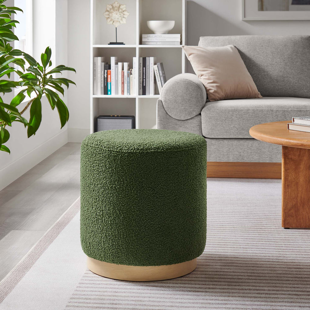 Tilden 16" Round Sherpa Upholstered Ottoman - Moss Green Natural